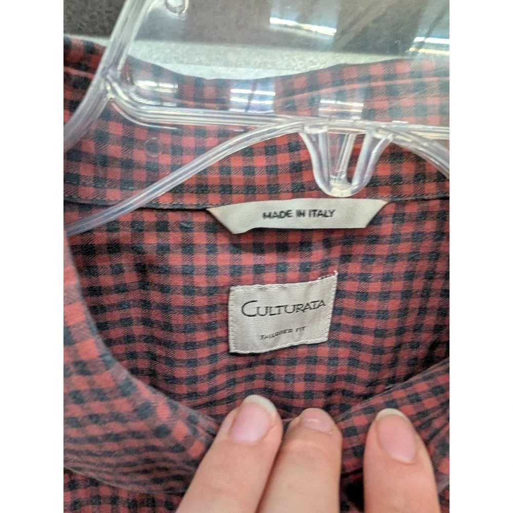 Culturata Italy Tailored Fit Button Down Shirt Lightweight Check Cotton- XL